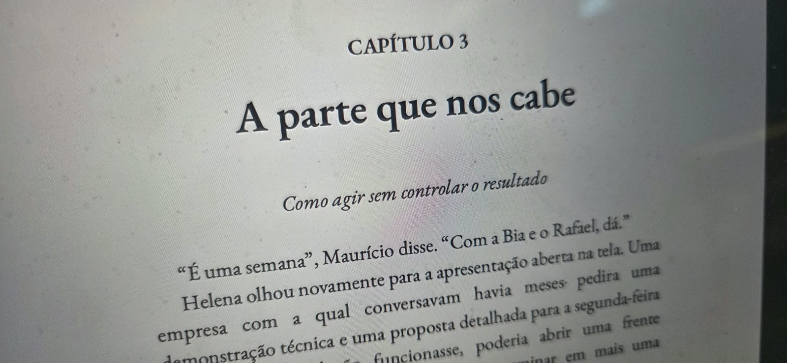 Página de abertura do capítulo 3 de Liderança Soberana, com o título A parte que nos cabe e o subtítulo Como agir sem controlar o resultado.